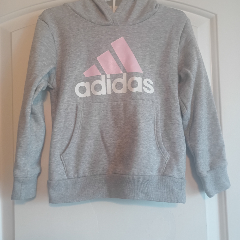 Adidas Kids Hoodie in Gray with Pink Logo